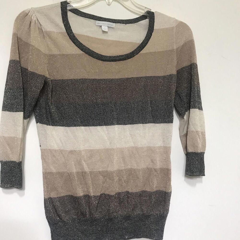 New York &Company Women Blouse Size M Beige Multicolor with Glitters